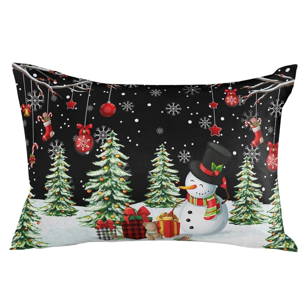 5922 Pillow Covers 16x24 Inch Christmas Snowman Xmas Tree Black Background